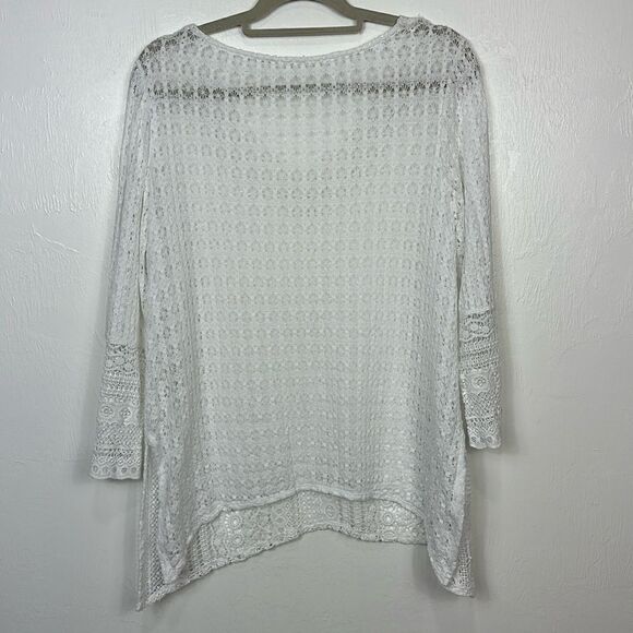 Chico’s Cotton Novel Crochet Cecilia Long Sleeve Top In White Size L - Picture 4 of 9